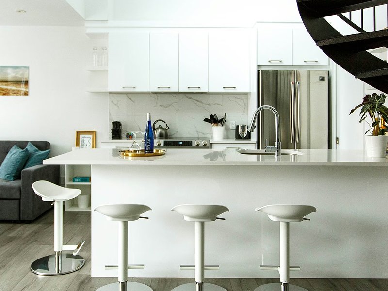 Modern kitchen with laminate floors