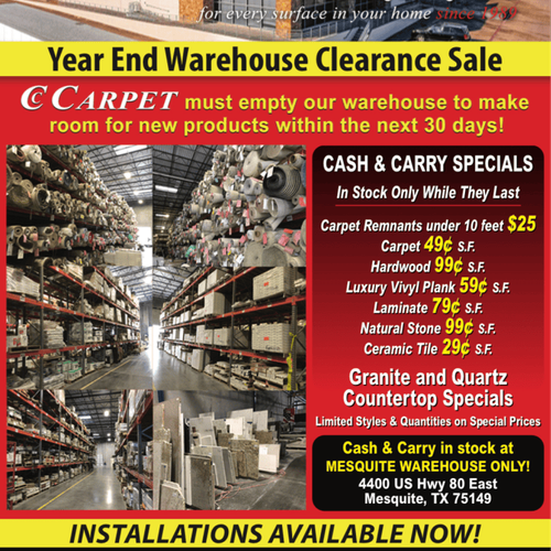 Cash & Carry specials in stock only while they last, at CC Carpet